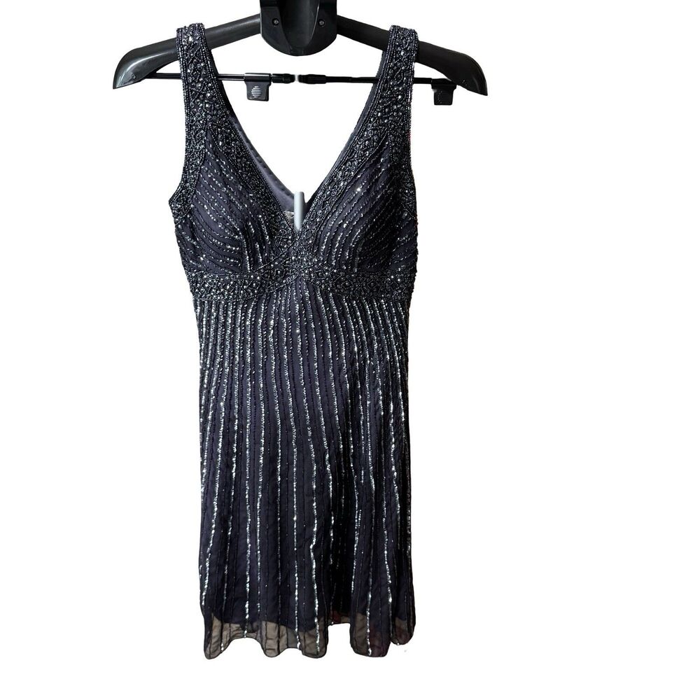 NWT Stunning Patra Fully Beaded Dress Silk Size 6 Flowy Skirt Knee Length